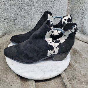 Pierre Dumas Shoes Womens Size 10 Black Faux Suede Cow Print Ankle Boots